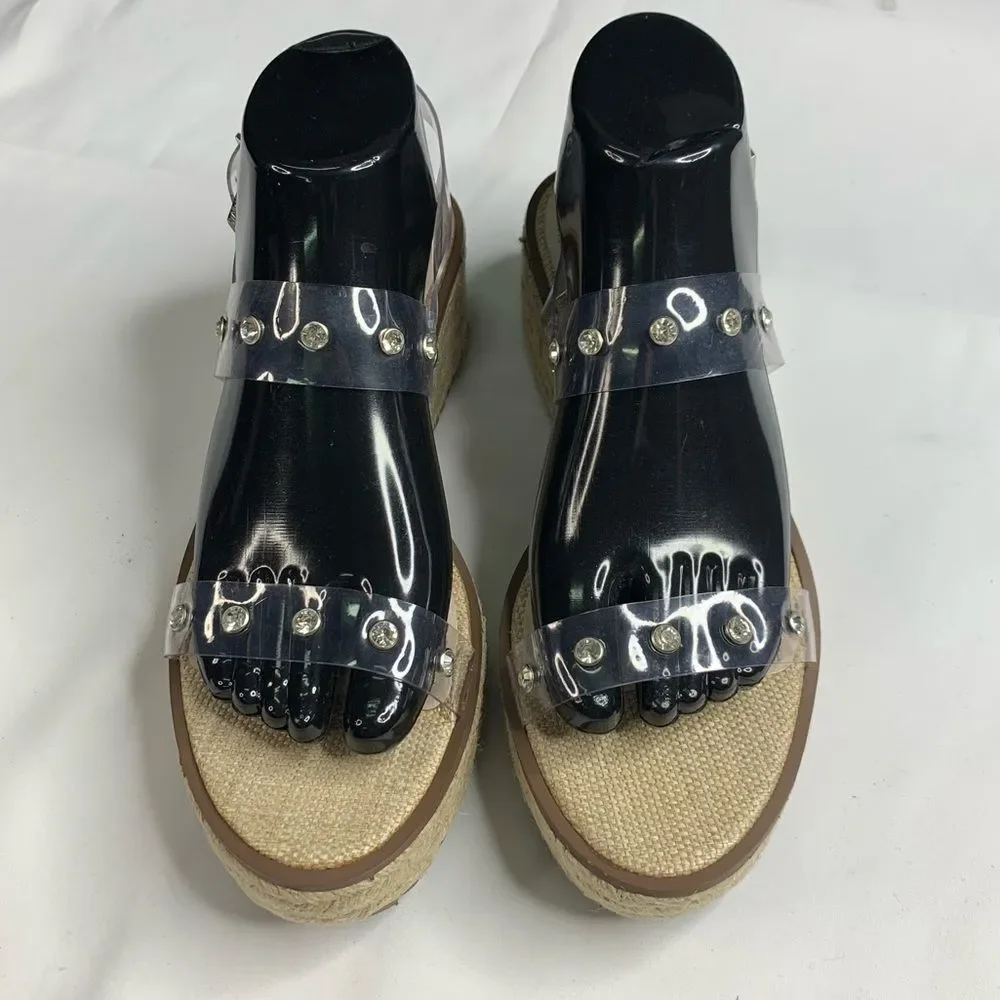 Schutz Cristiane Embellished Platform Sandal Espadrille Sandals Rhinestones 8.5
